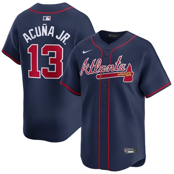 Nike Atlanta Braves Ronald Acuna Jr Navy Jersey MLB Baseball Men’s Sz: M - Picture 2 of 6
